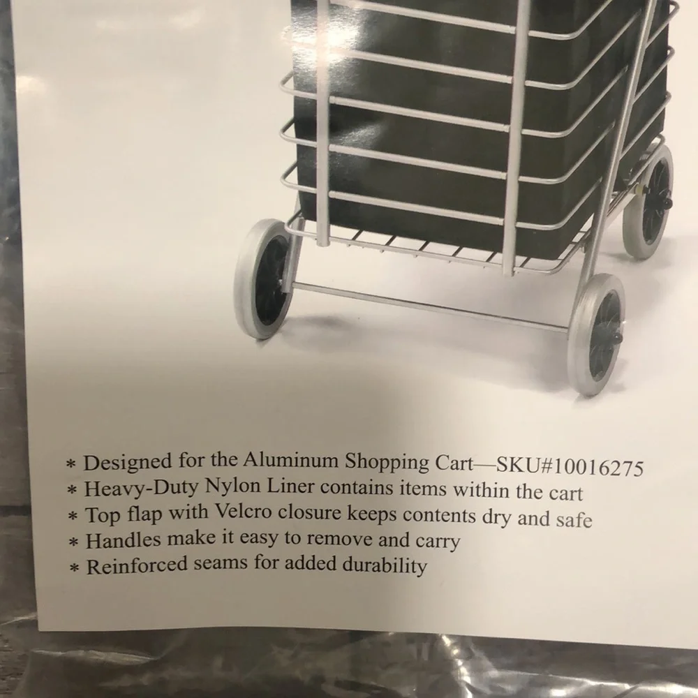 NIB heavy duty shopping cart liner in black nylon top flap Velcro closure